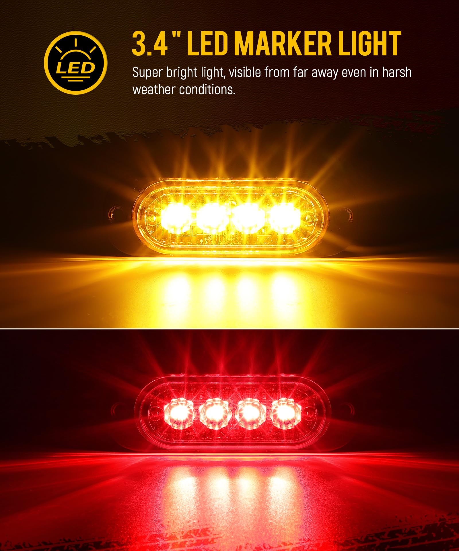 Partsam 3.4-inch red LED marker light, side view, rugged aluminum housing for outdoor use