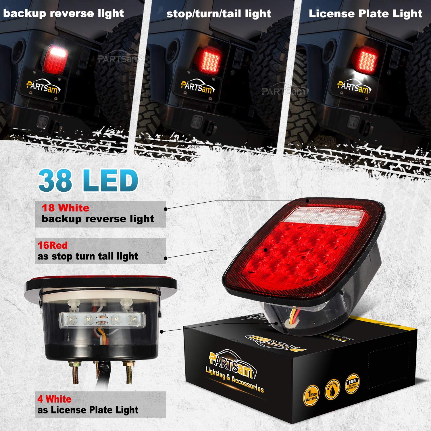 Partsam waterproof tail light assembly suitable for boats and RVs.