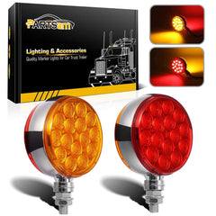 Partsam 3-inch round double-face light for trucks with amber forward and red rear.
