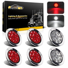 Partsam 4-inch red LED trailer light with front lens for enhanced daytime visibility.