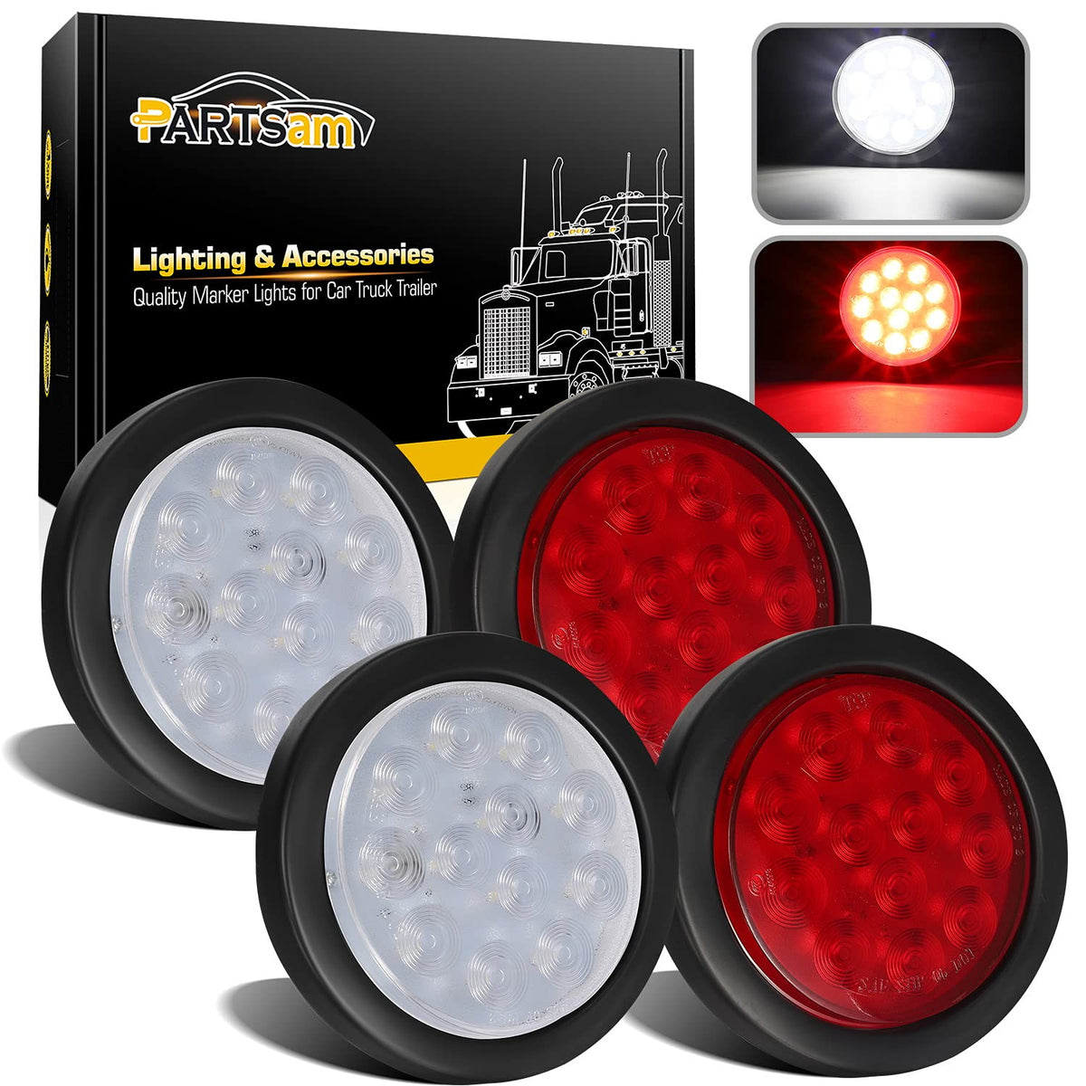Partsam 4in round LED red stop light for trailers with enhanced visibility