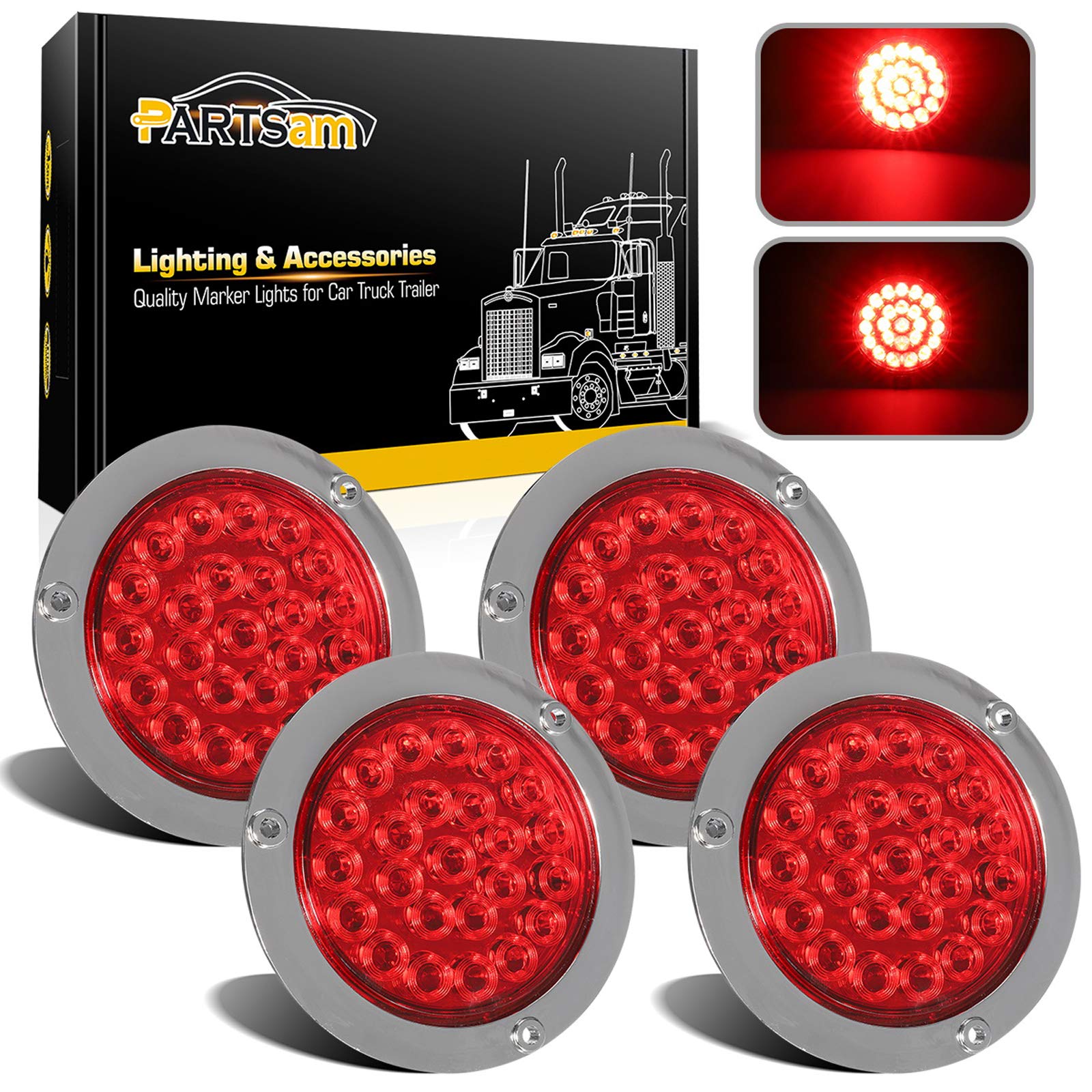 Partsam 4-inch round red LED tail light with flange mount for reliable trailer signaling
