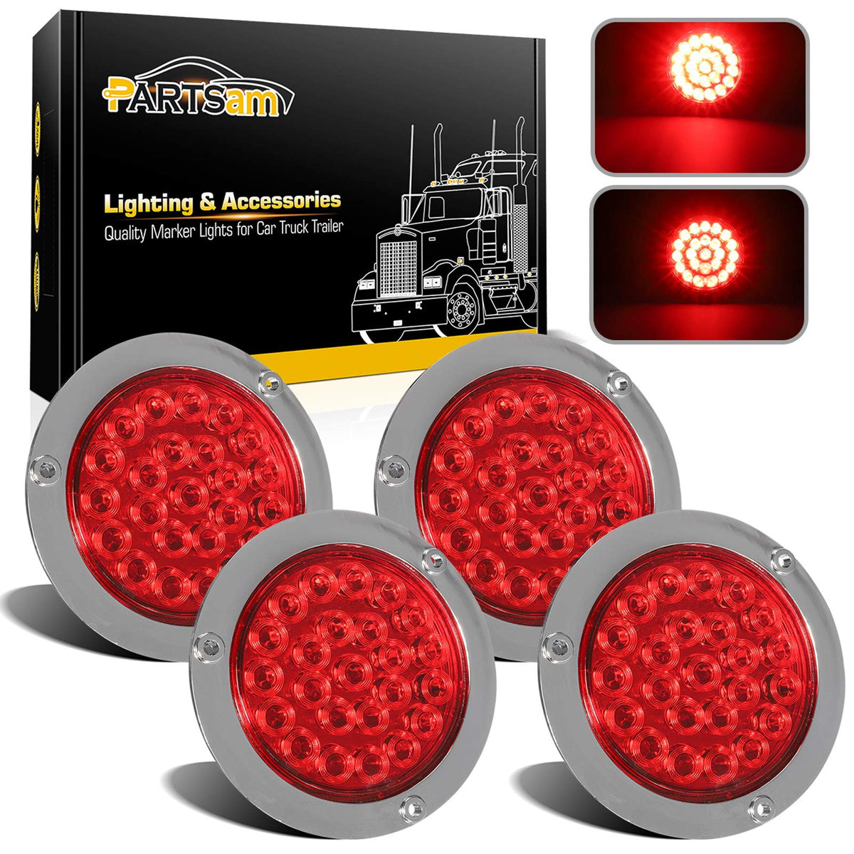 Partsam 4-inch round red LED tail light with flange mount for reliable trailer signaling