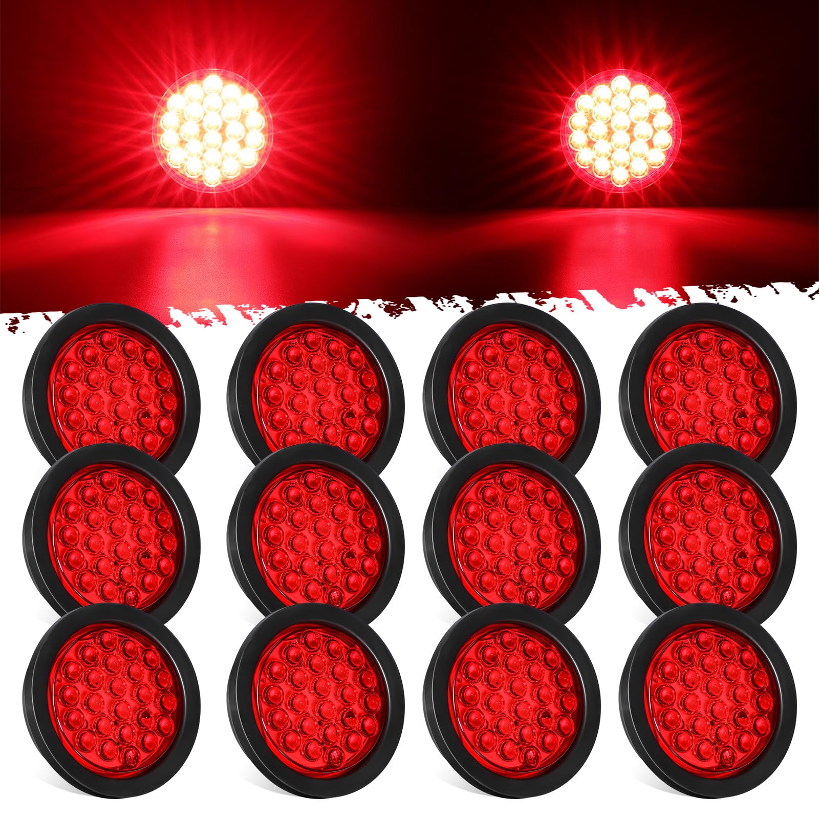 Partsam 4-inch round LED trailer light front view showcasing bright signaling