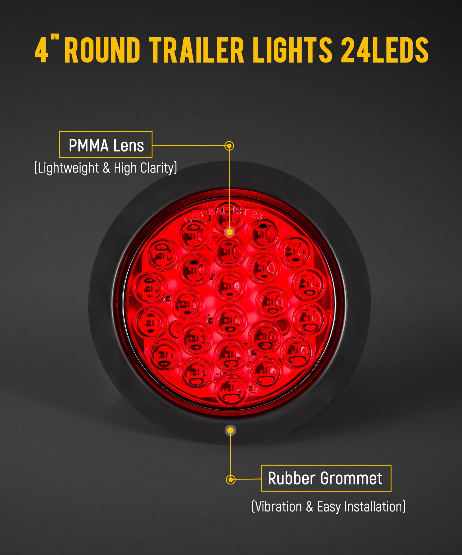 Partsam 4-inch round LED trailer light rear view highlighting red signal