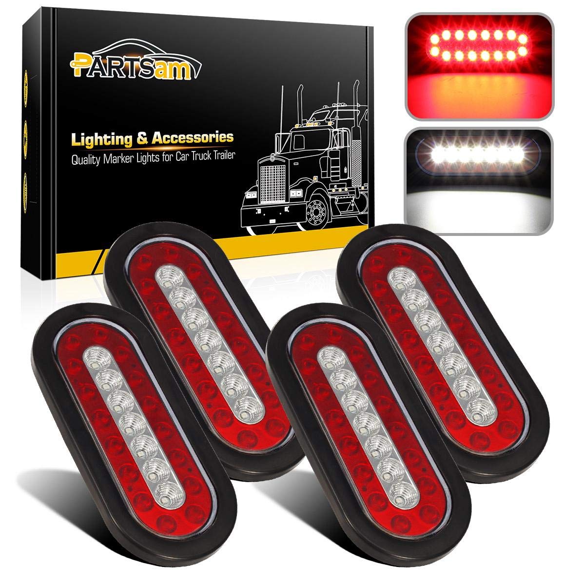 Partsam 4Pcs 6.3-inch oval taillights kit, bright dual-mode LEDs for clear signaling.