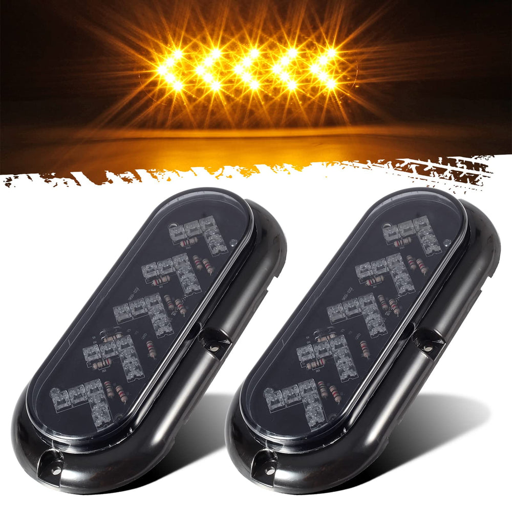Partsam 6-inch oval arrow light with smoke lens for clear amber signaling on trailers.