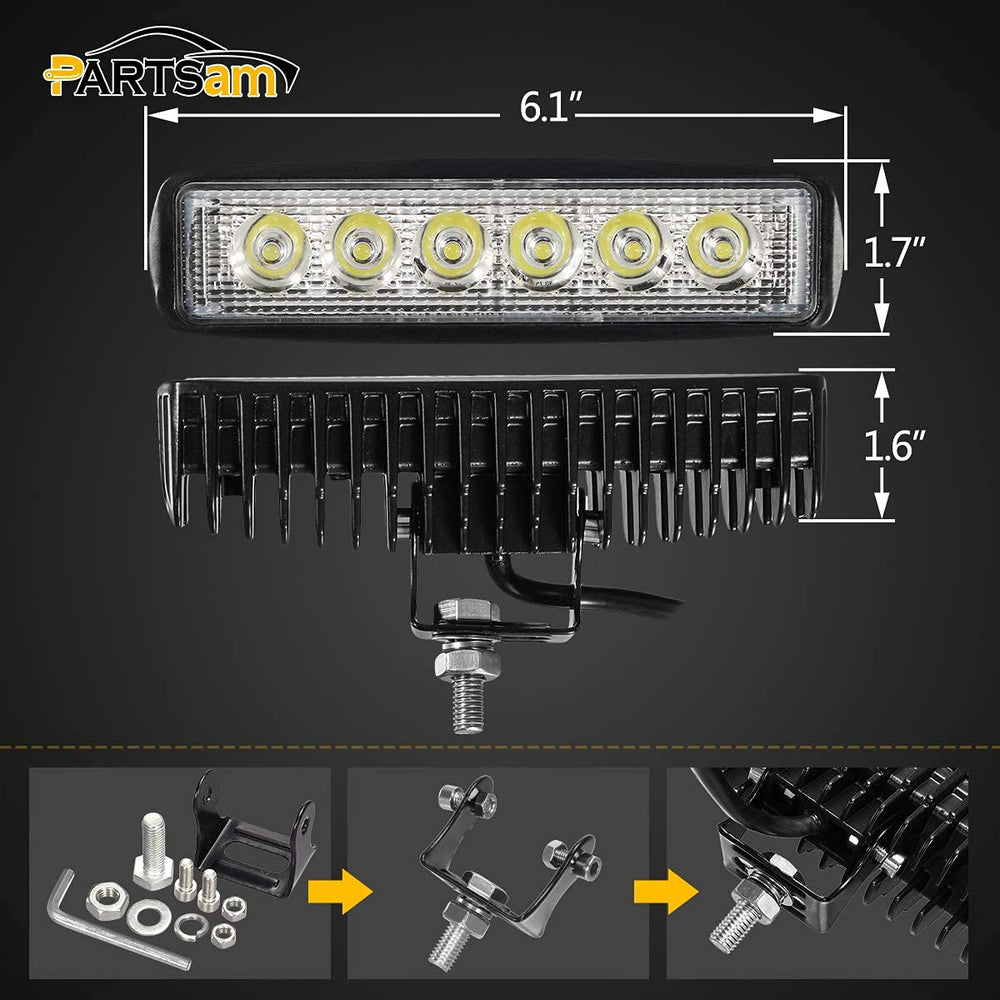 Partsam 6-inch LED light bar side view highlights rugged housing