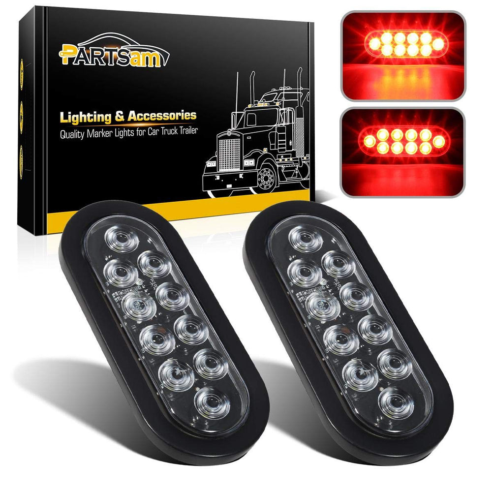 Partsam 6-inch oval red LED tail light with clear lens for bright trailer signaling.