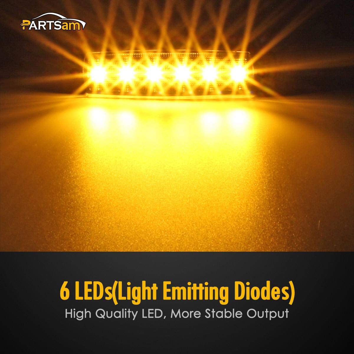 Partsam 6-LED amber light measures 9.6 cm for easy surface mounting.