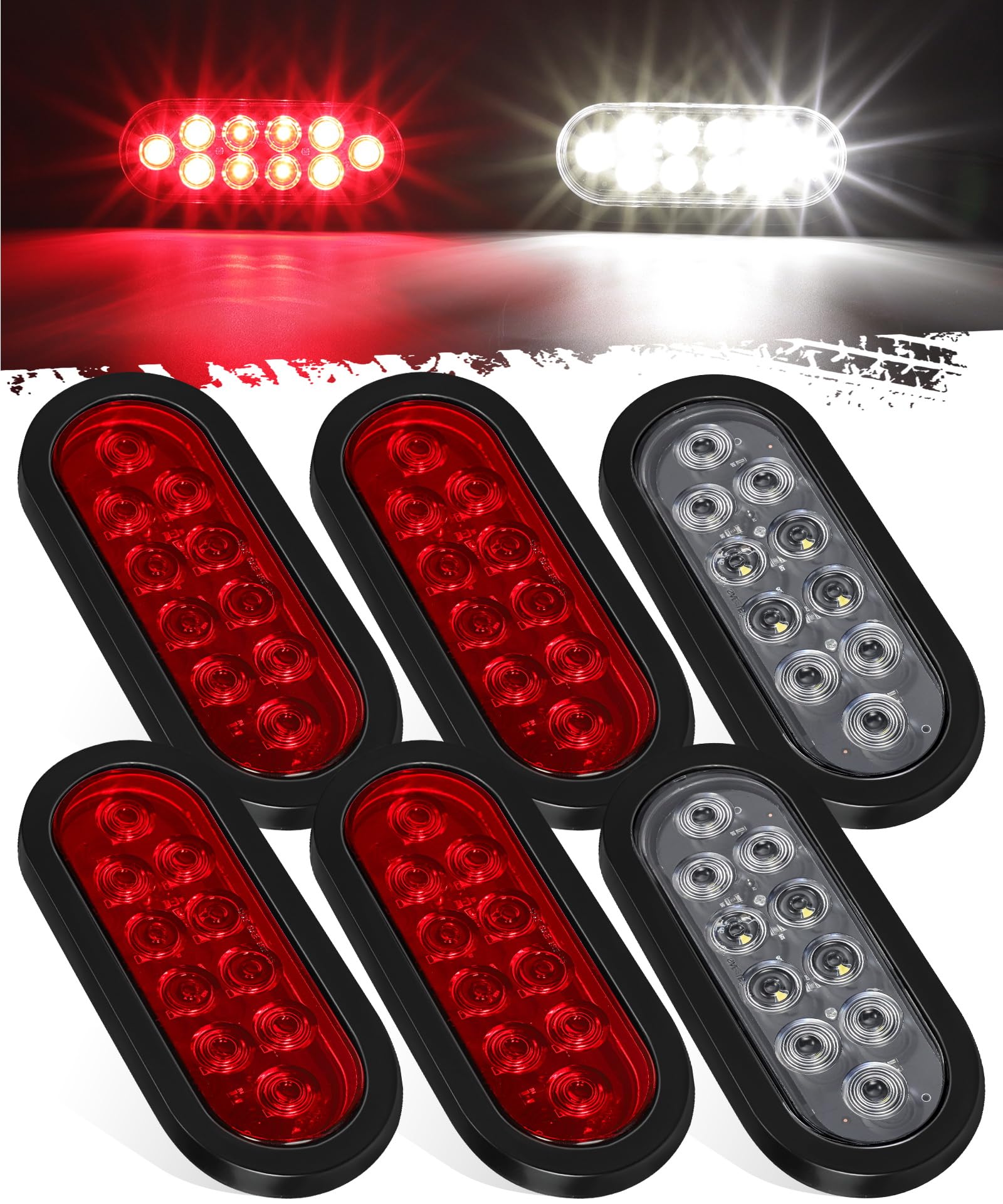Partsam 6x oval LED tail light, front view, high-visibility braking