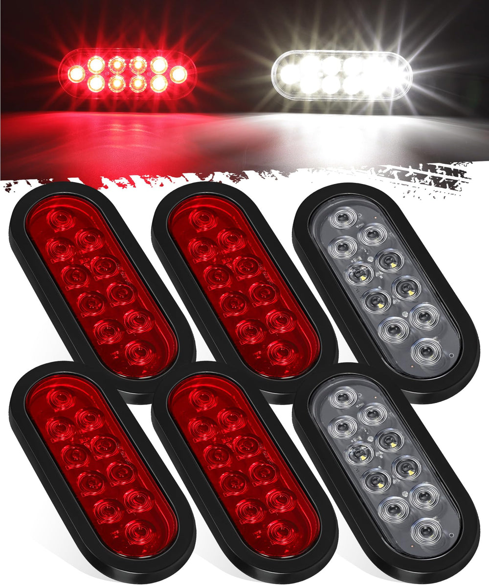 Partsam 6x oval LED tail light, front view, high-visibility braking