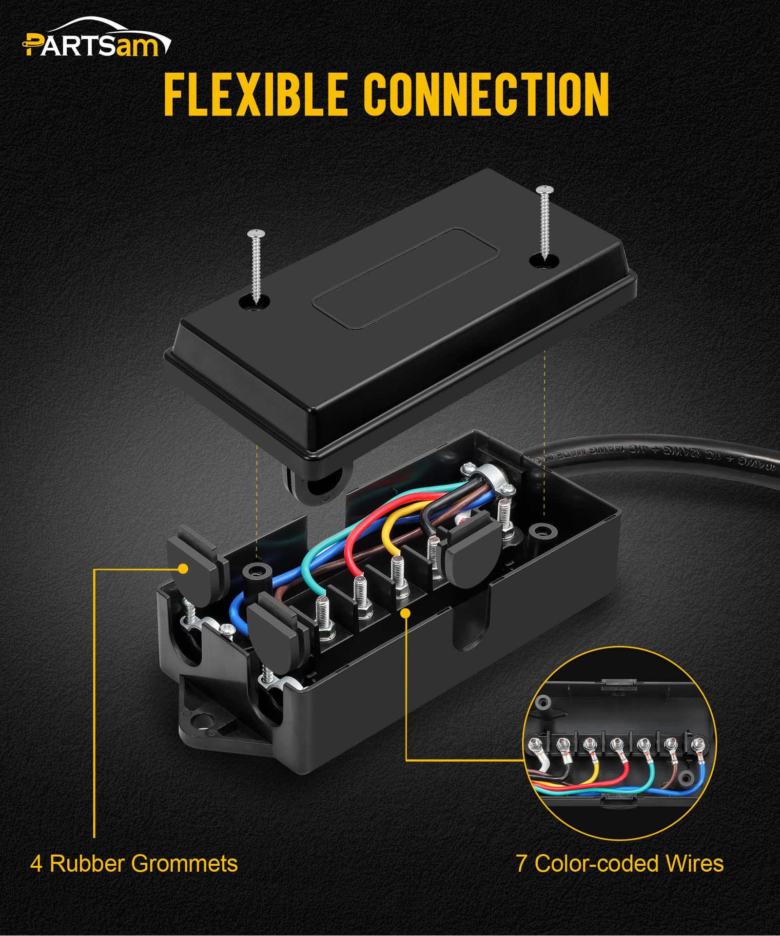 Partsam 7-pole junction box with color-coded terminals