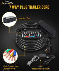 Partsam 8ft trailer cord showing flexible, corrosion-resistant power connection