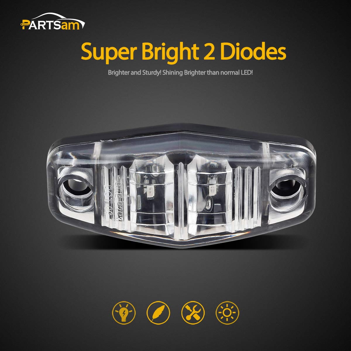 Partsam oval marker light amber clear lens suitable for universal 12V installation.