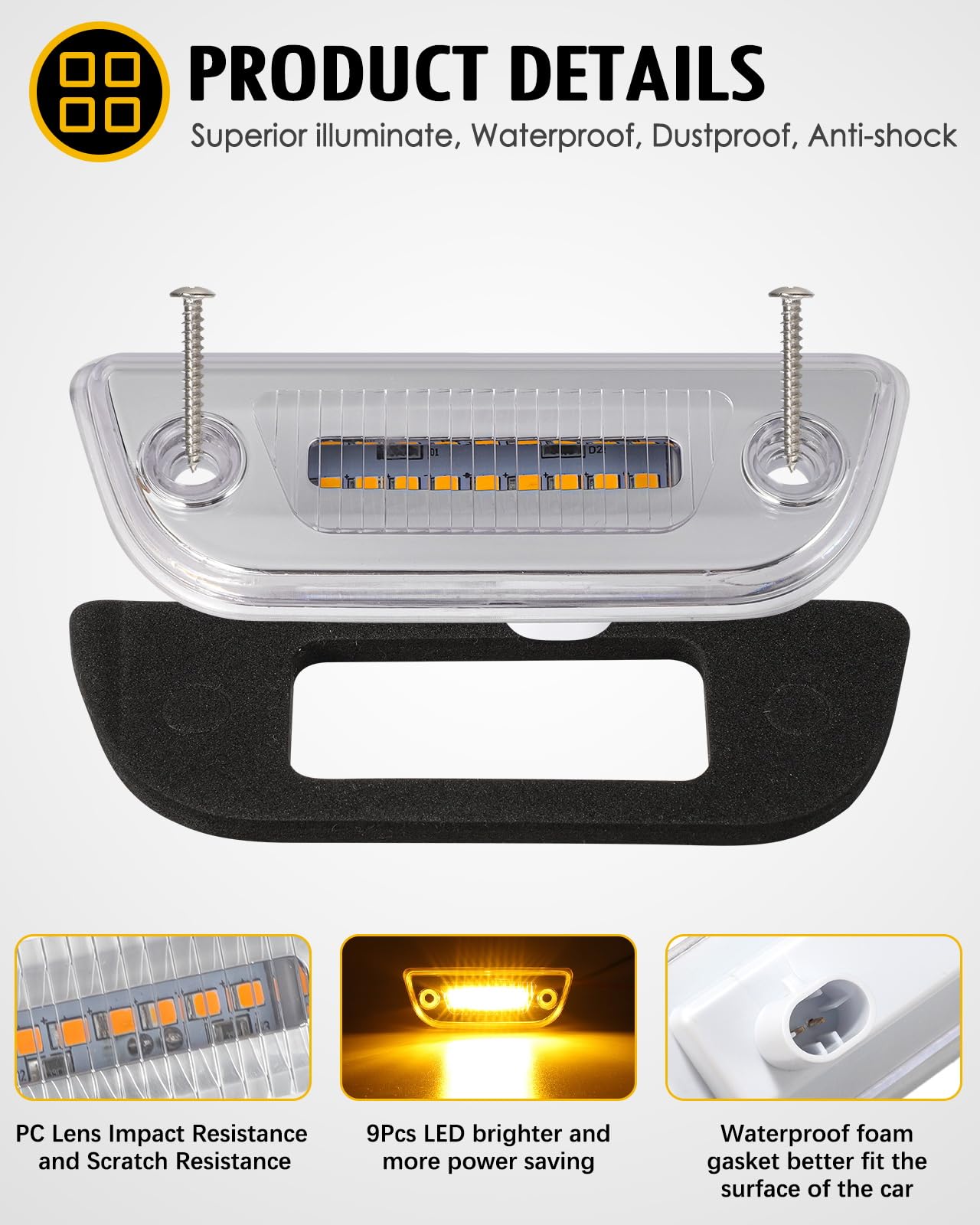 Partsam 9-LED cab light side profile shows bright, energy-efficient illumination for nocturnal driving.