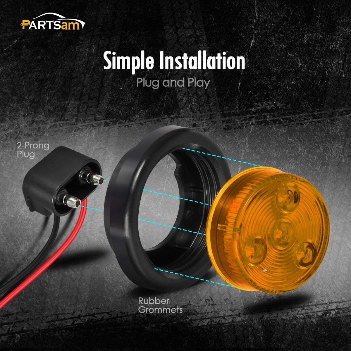 Partsam amber 2in marker light submersible housing for outdoors