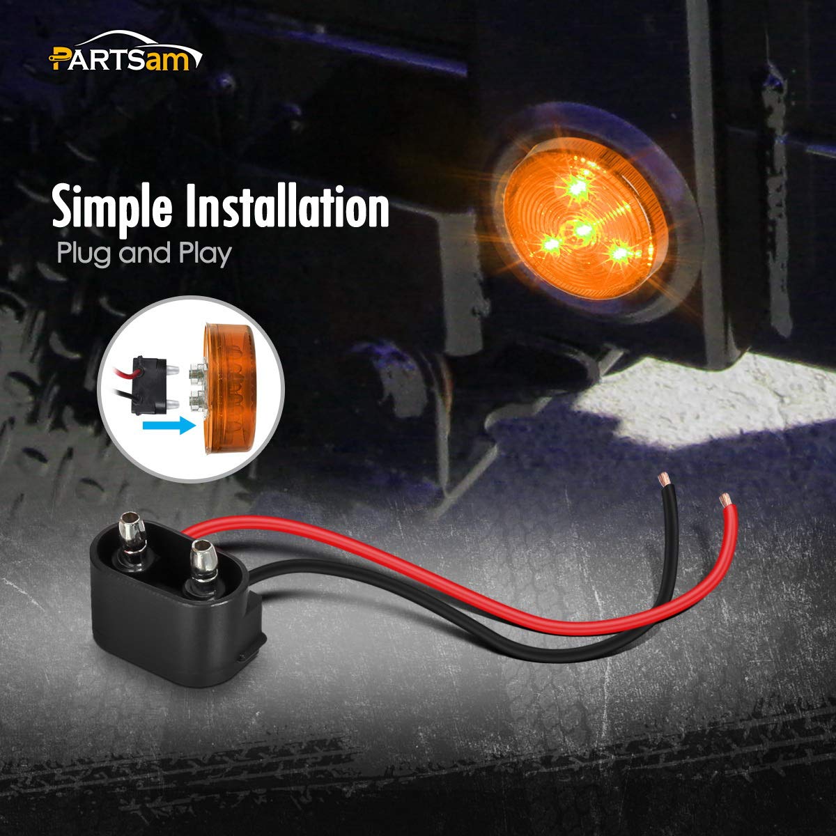 Partsam amber 2in round marker light with grommet, flush mounting