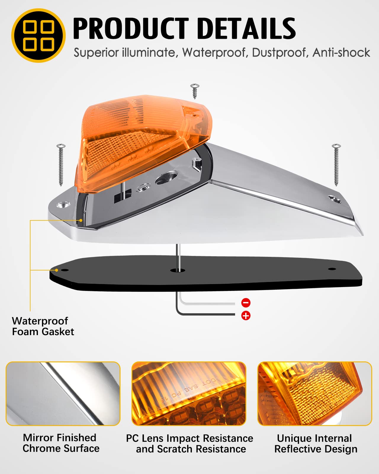 Partsam 31LED amber cab marker light IP67 waterproof for rain readiness