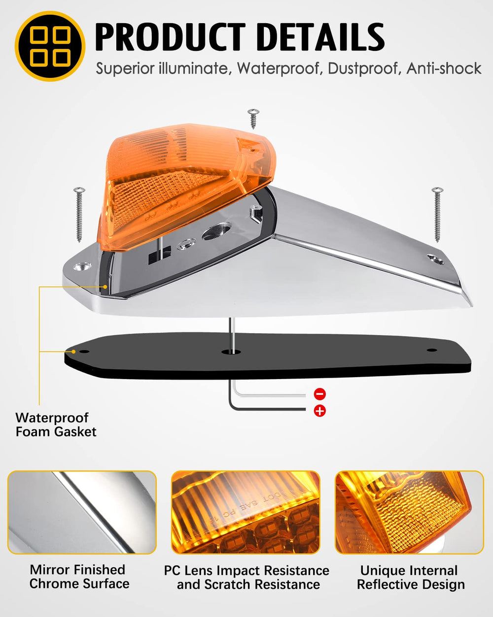 Partsam 31LED amber cab marker light IP67 waterproof for rain readiness