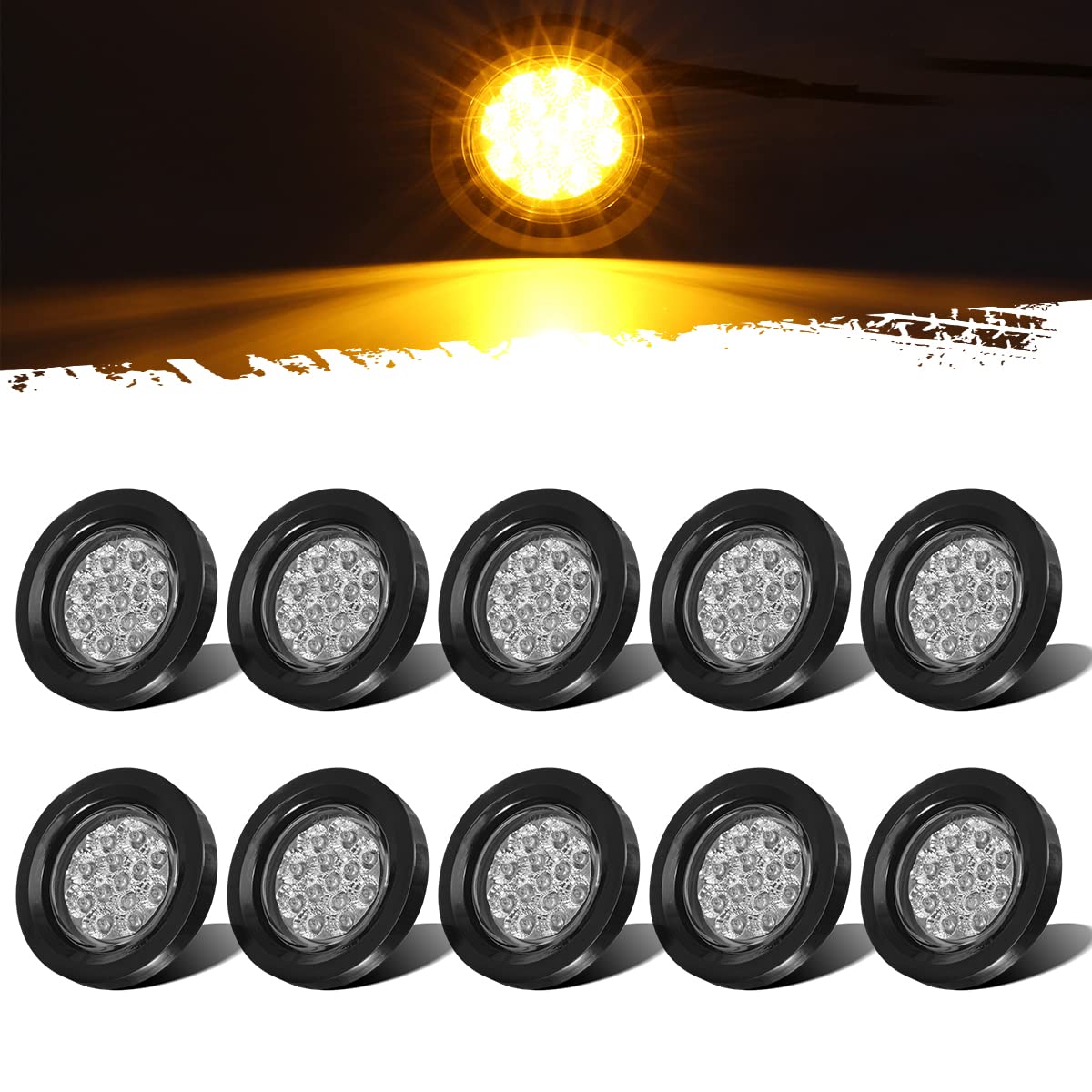 Partsam amber LED marker light 2.5-inch close up for clear truck visibility.