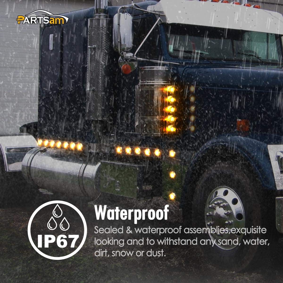 Partsam 2.5-inch marker light installation with gasket for flush mounting.