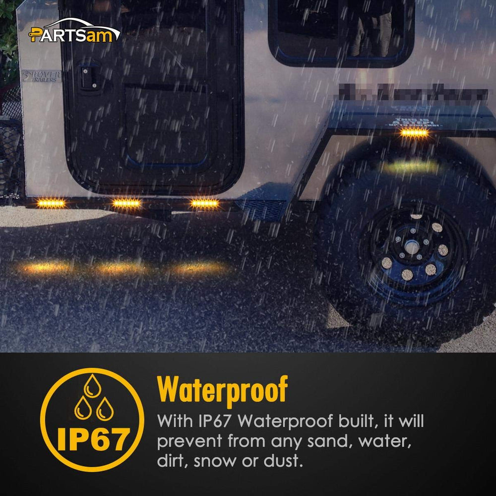Partsam amber LED light resists shock, dust, and vibration on rugged fleets.