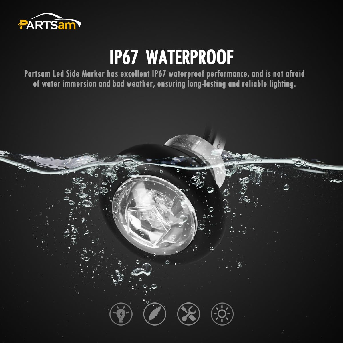 Partsam amber LED side marker 6 uses rugged rubber shell for shock resistance.