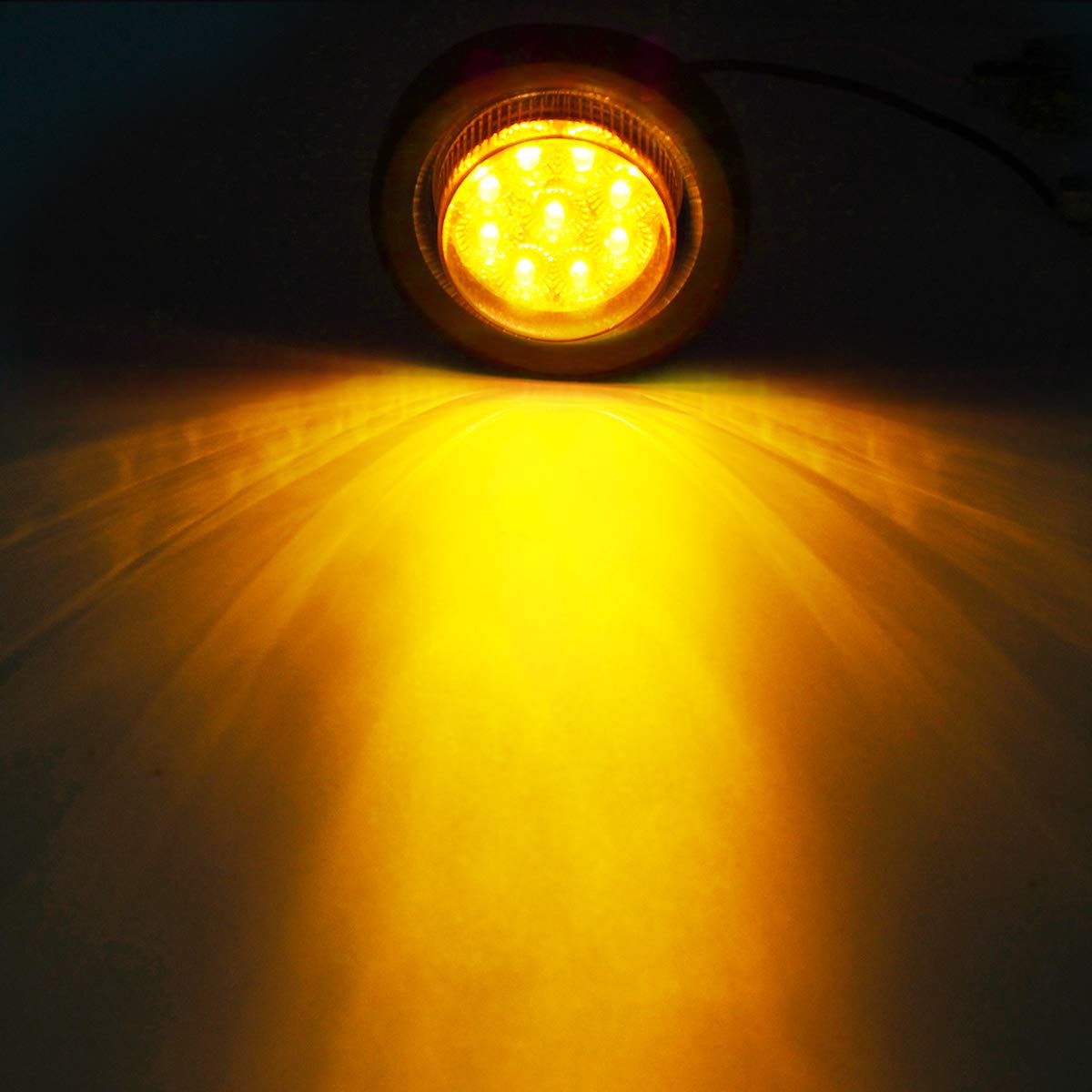 Partsam amber LED trailer light with mirror-like reflectors for strong light output.