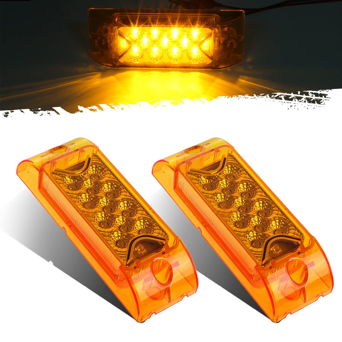 Partsam amber rectangle marker light 6x2 for trailers improves night visibility