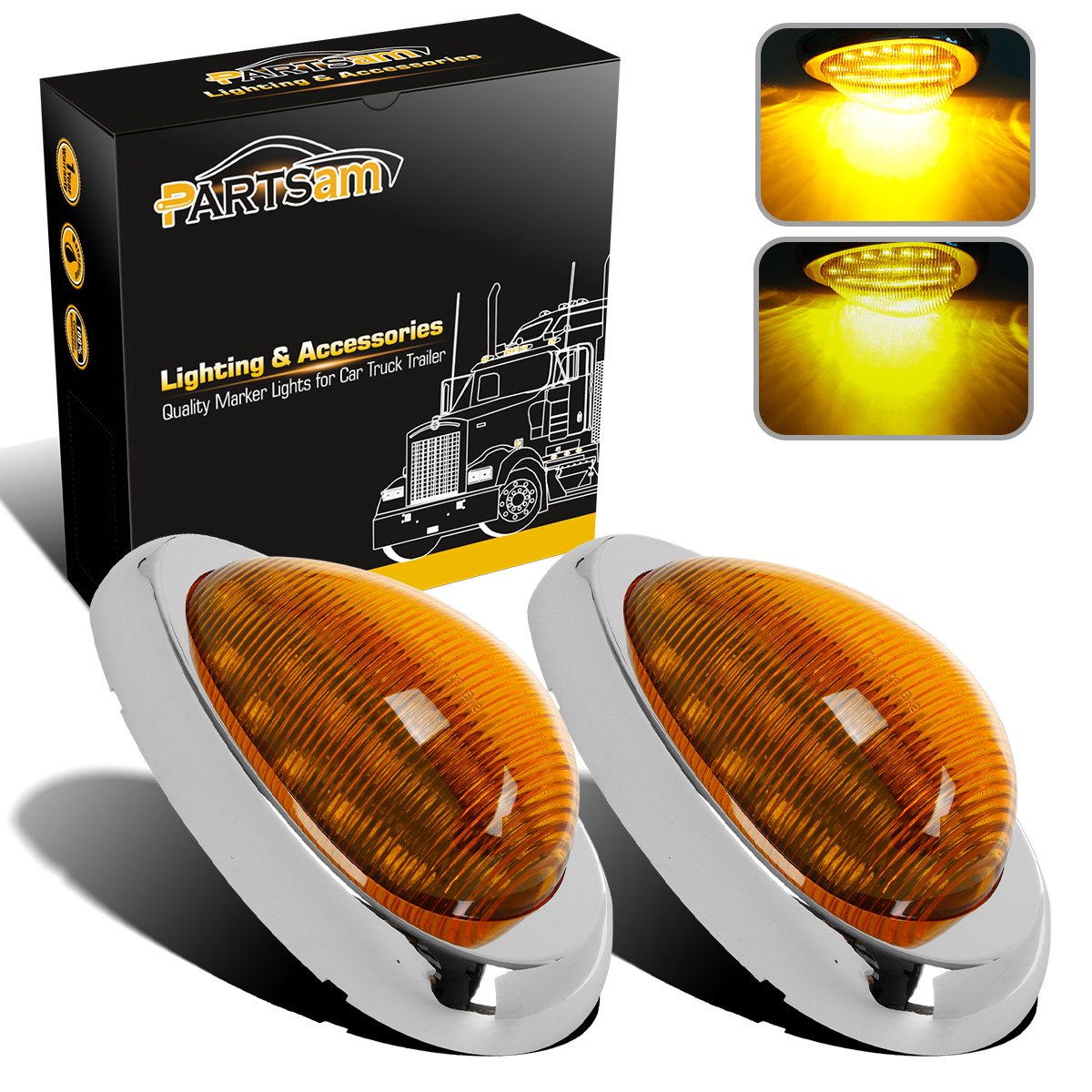 Partsam amber sleeper cab LED side marker light enhances daytime and night visibility.