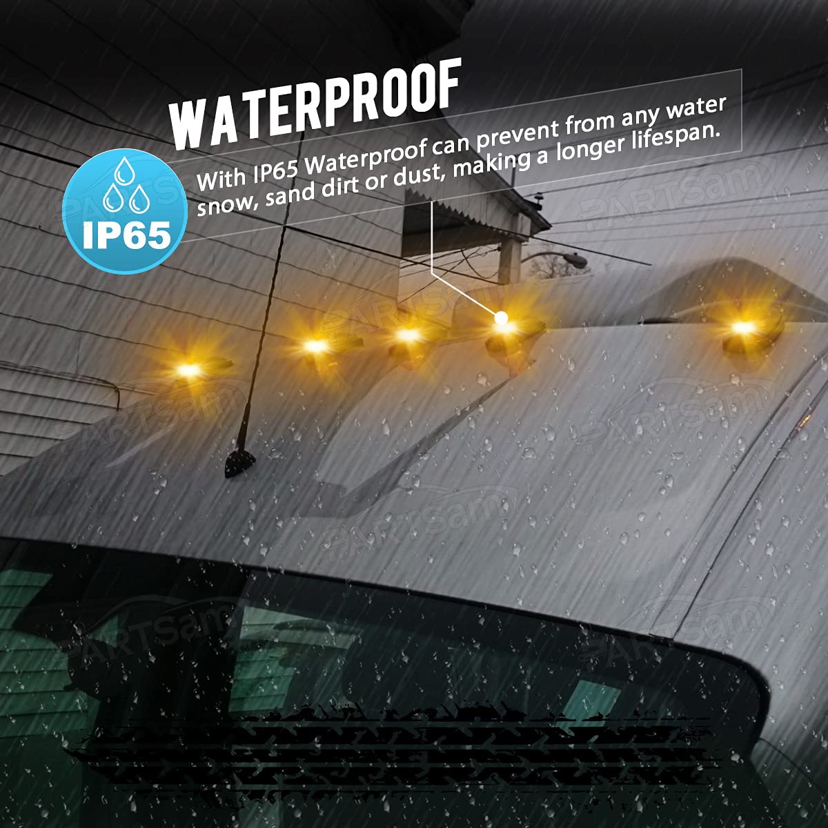 Partsam Amber Teardrop Cab Light top clearance on vehicle roof