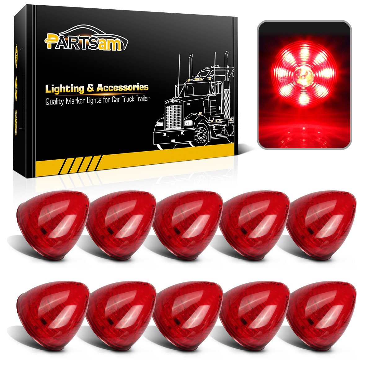 Partsam beehive cone light, 2-inch red trailer marker, enhances nighttime visibility.