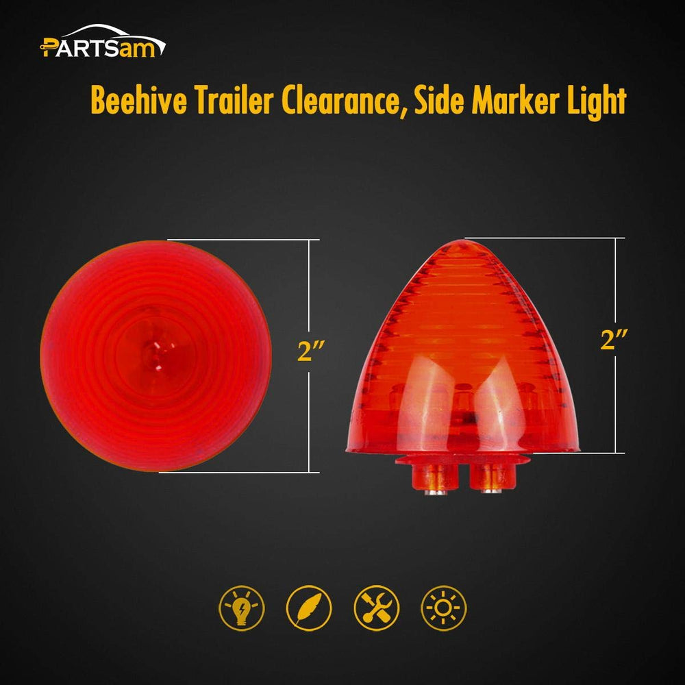 Partsam 2-inch red beehive light, universal 12V DC for heavy-duty vehicles.