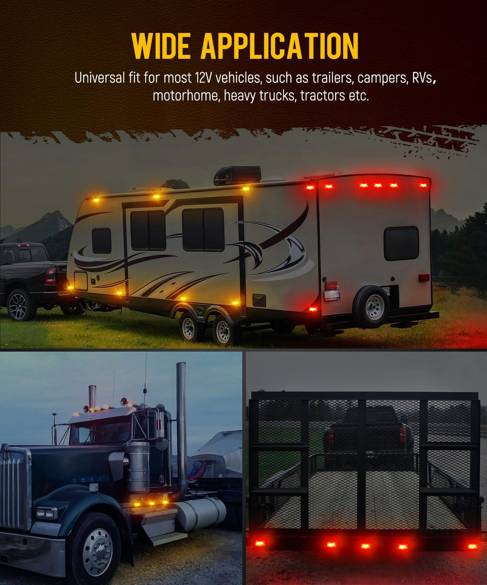 Partsam camper/truck marker LED set in red and amber for versatile signaling.