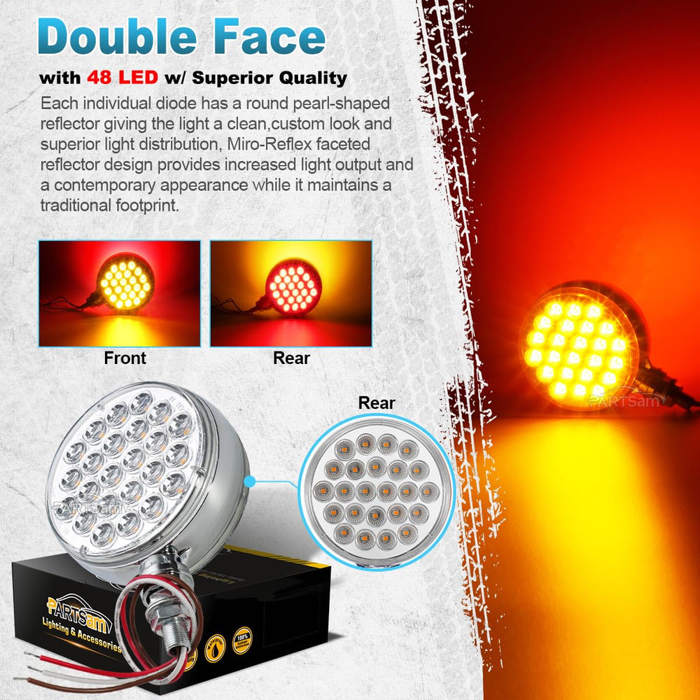 Partsam chrome die-cast housing LED pedestal light, rugged truck and trailer fit.