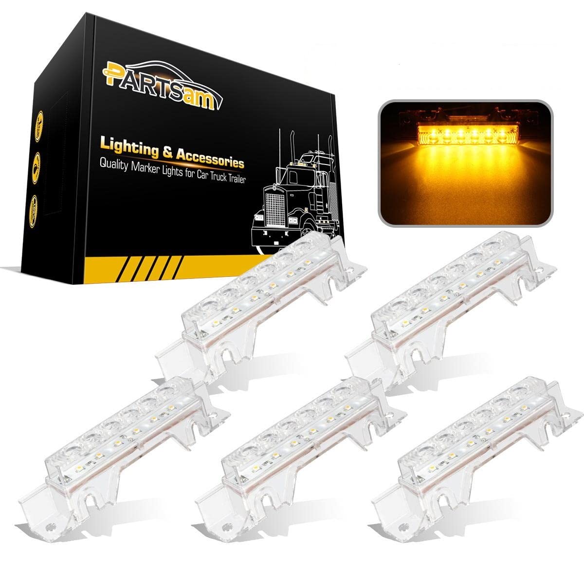 Partsam clear lens 6LED amber cab light improves night visibility for trucks.