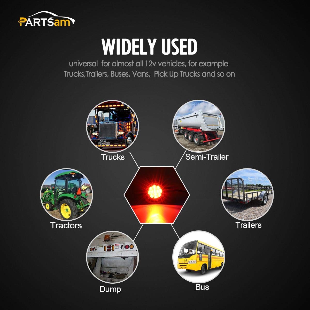 Partsam versatile round red 13-LED trailer light suitable for various panels.