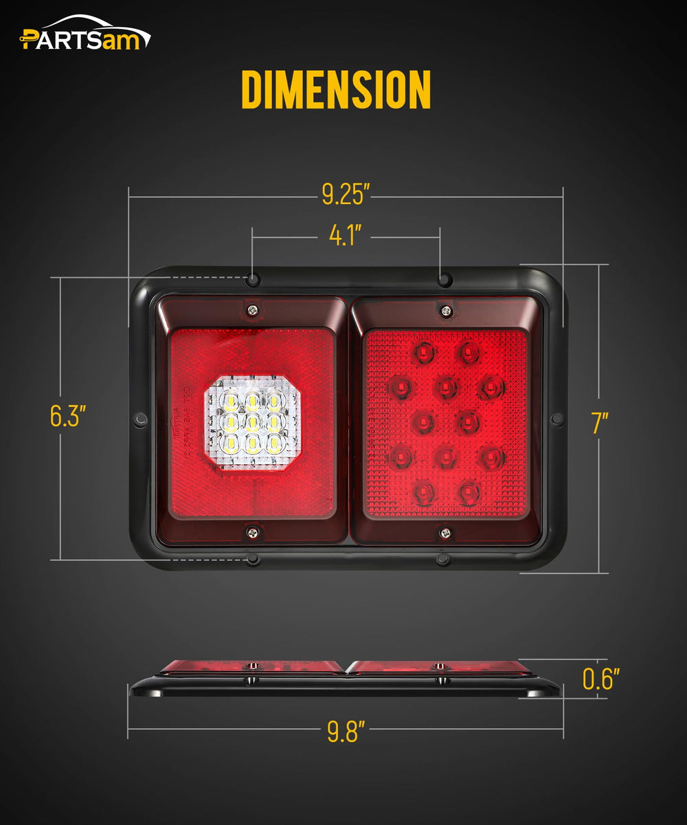 Partsam taillight dimensions: 9.5 inches long by 7 inches wide.