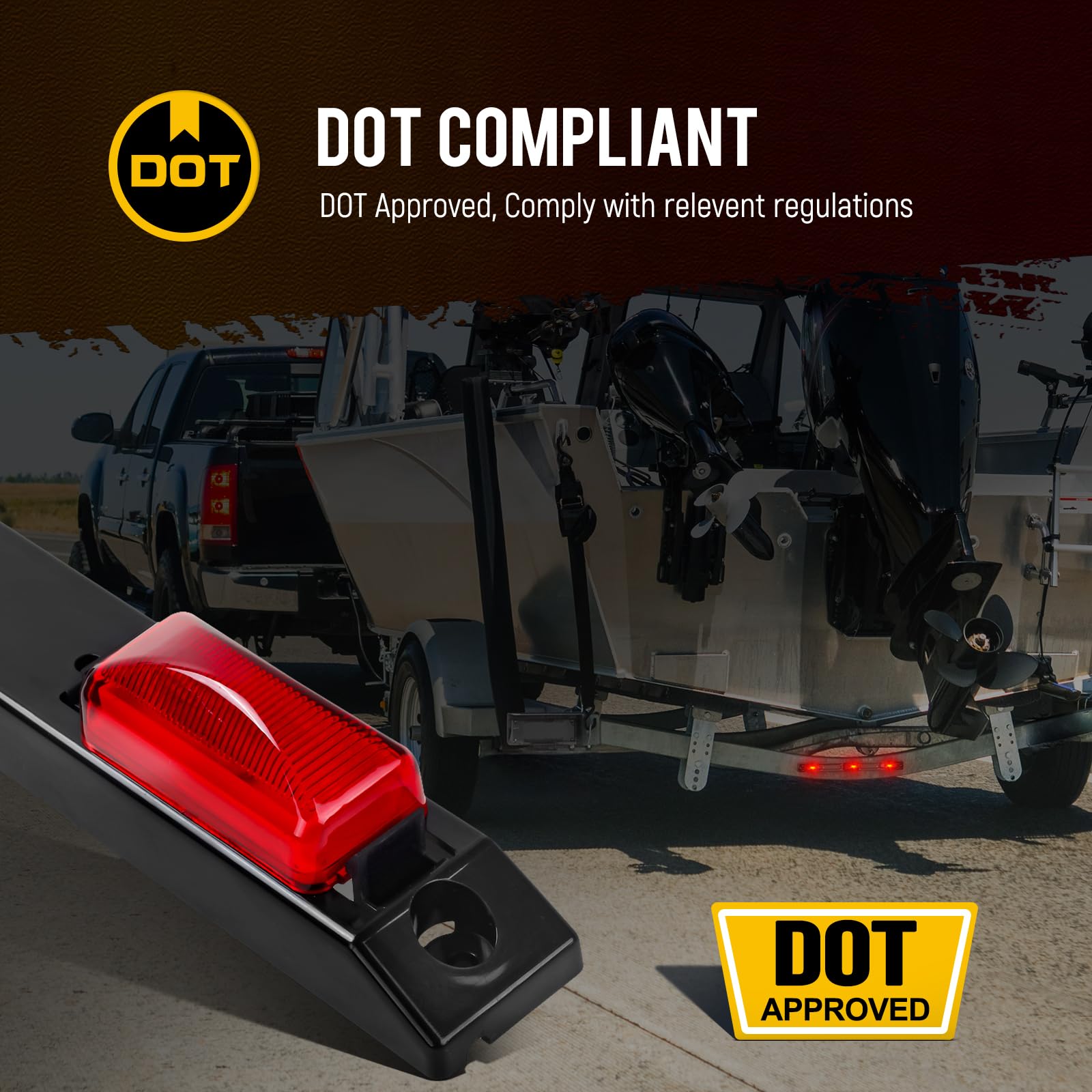 Partsam DOT approved 17-inch red LED light bar side view highlighting side marker signaling.