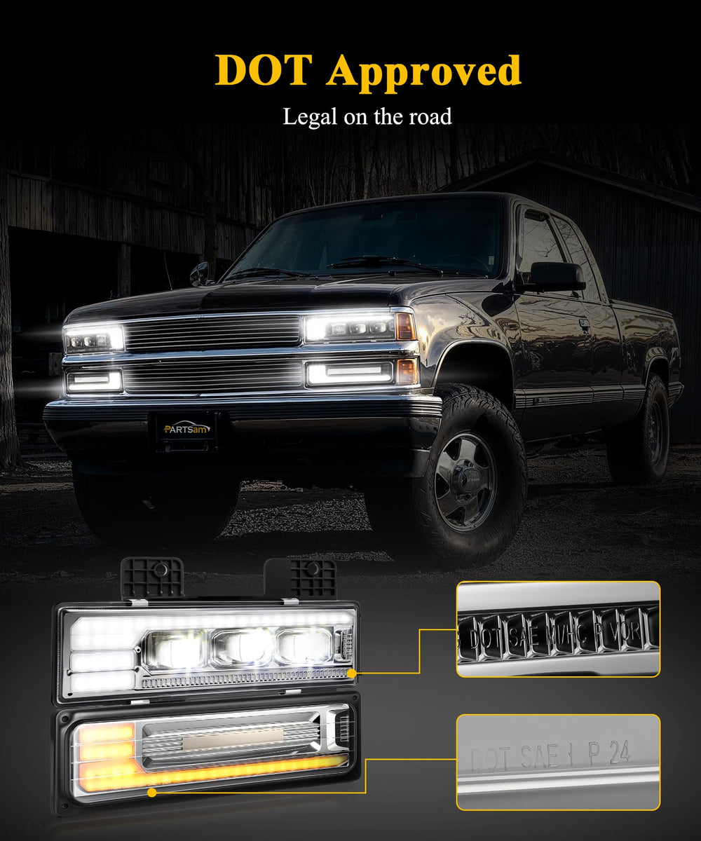 Partsam DOT approved badge confirms road-legal performance.