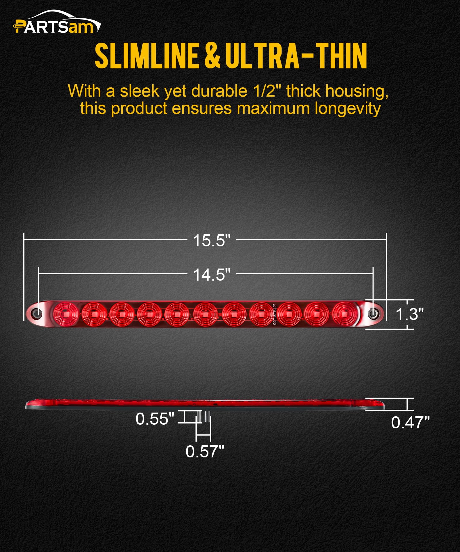 Partsam DOT-compliant red trailer light bar suitable for trailers and trucks.