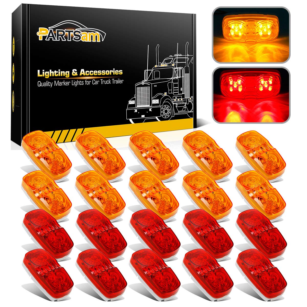 Partsam double bullseye amber marker light for trailer side visibility.
