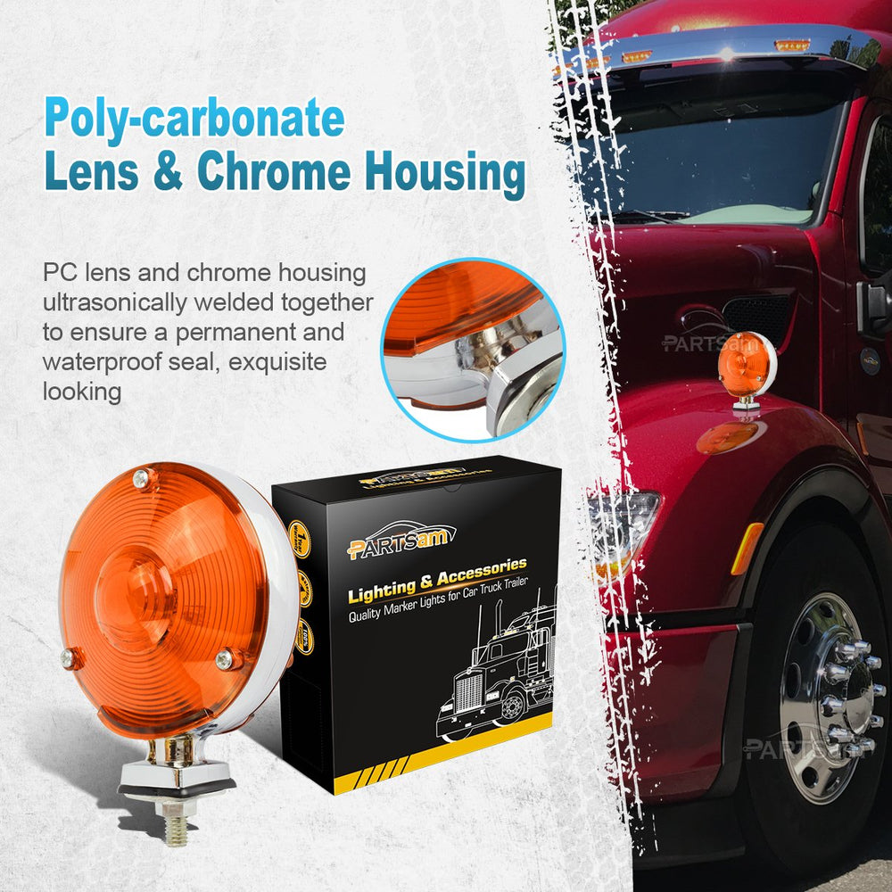 Partsam dual-face trailer light showing amber and red lenses for visibility.