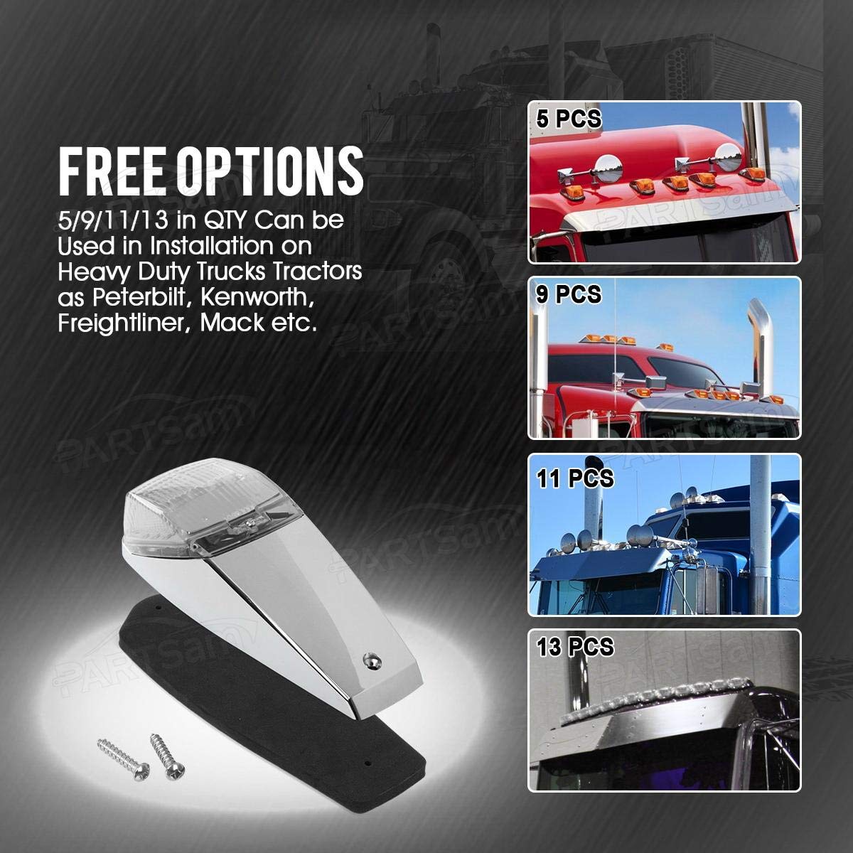 Partsam Freightliner amber cab marker improves road visibility for safer passing.