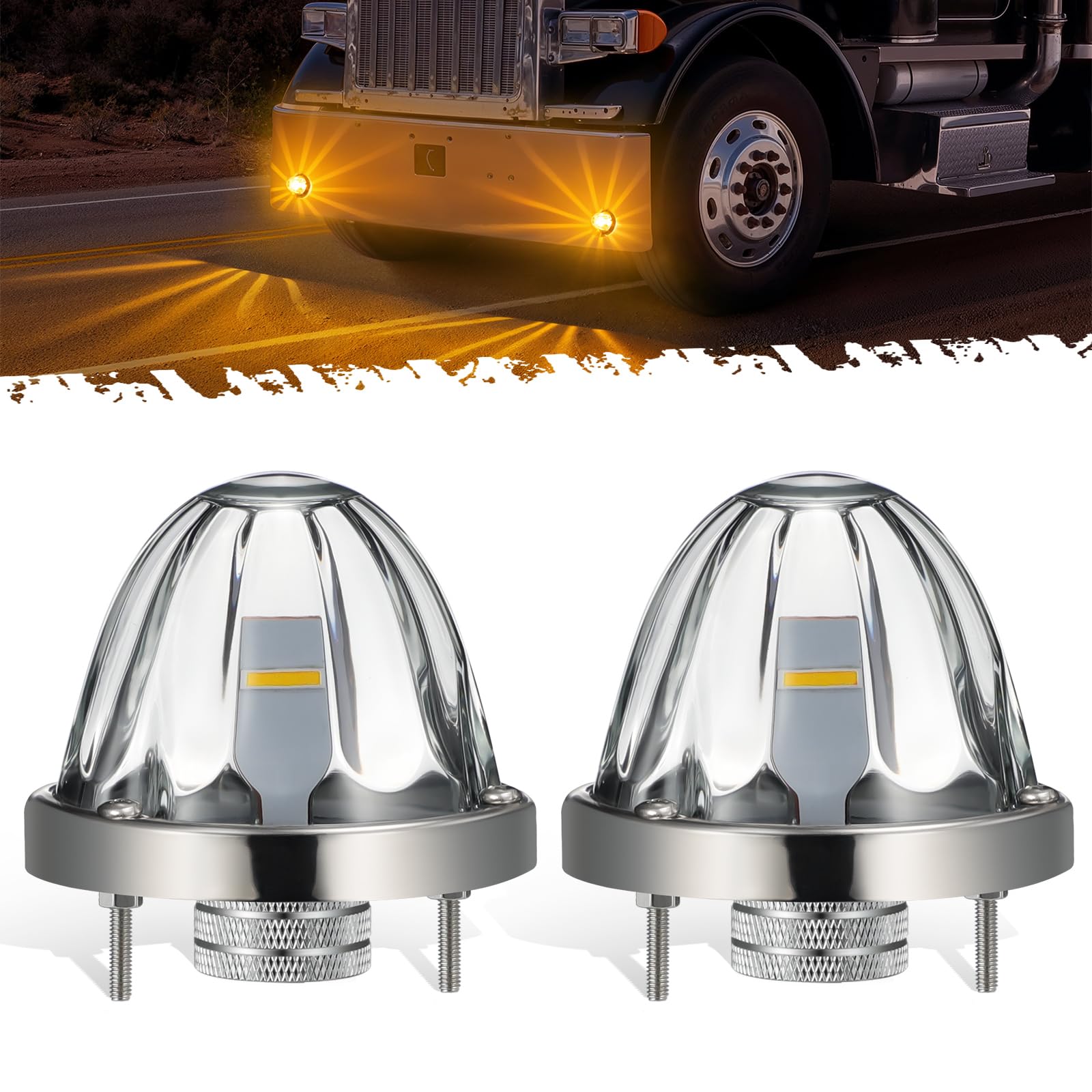 Partsam glass watermelon light amber LED on bumper for enhanced truck visibility