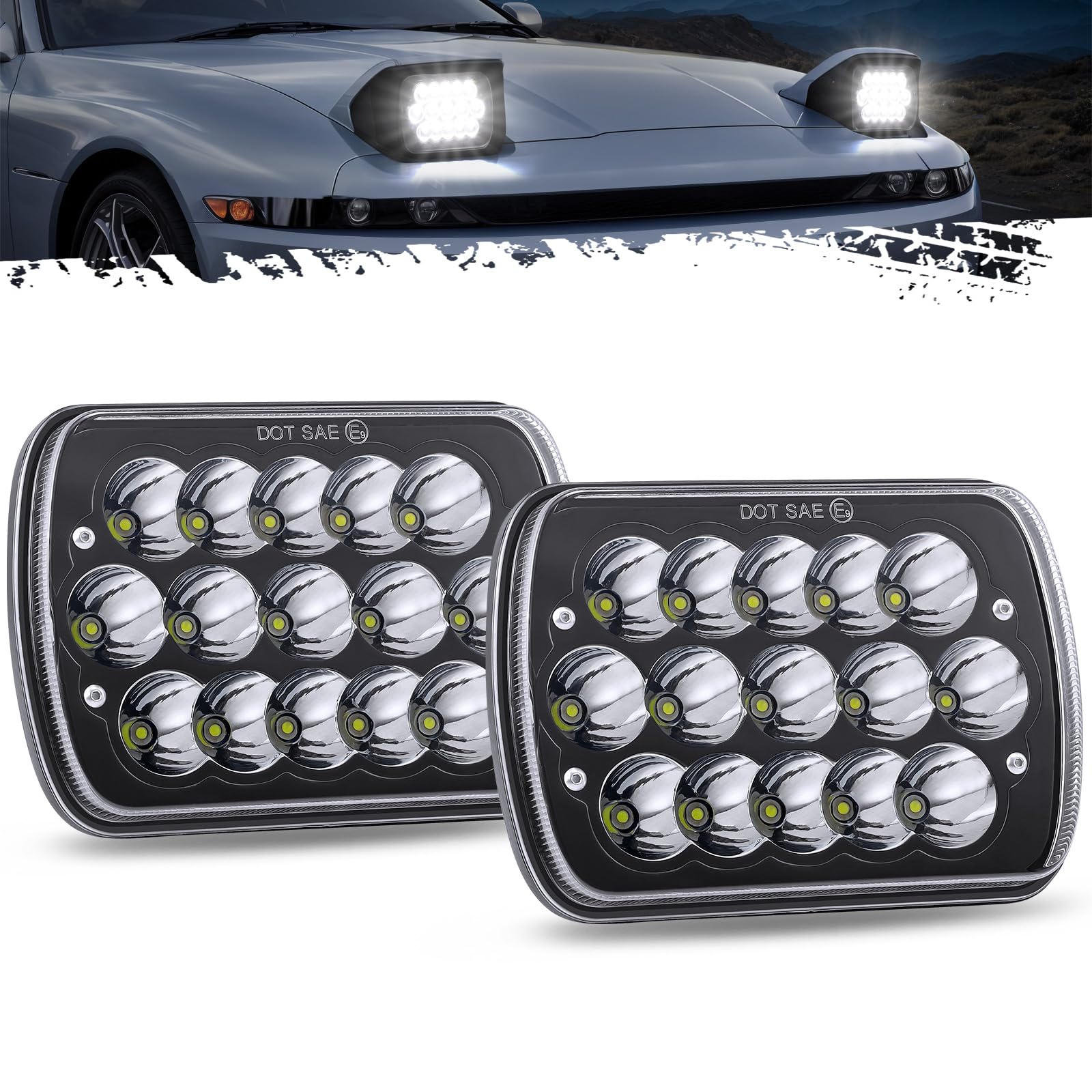 Partsam H6054 LED headlights front view for 7x6 fit improves night visibility