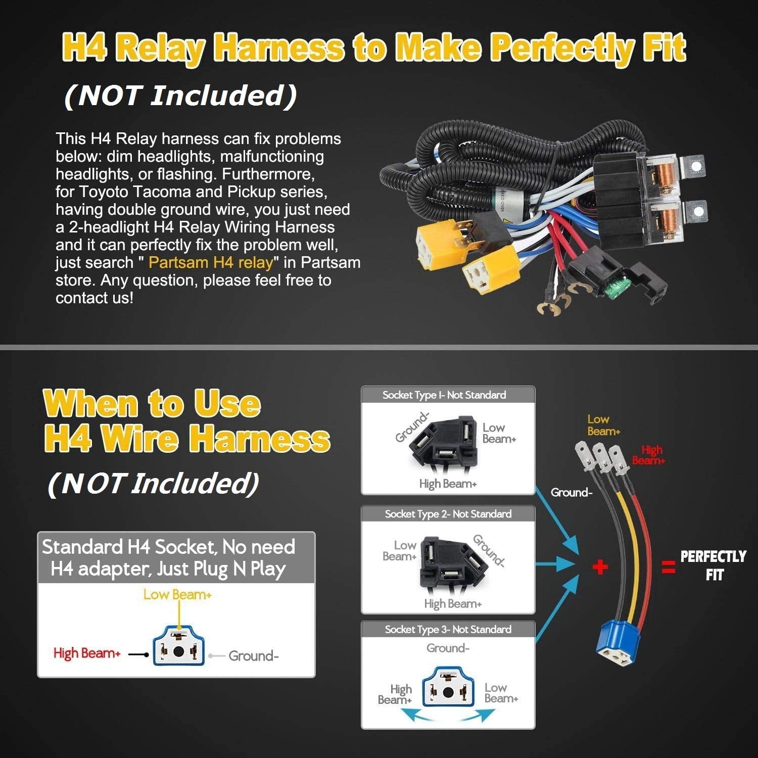Partsam H6054 LED headlights high-beam view for brighter road illumination