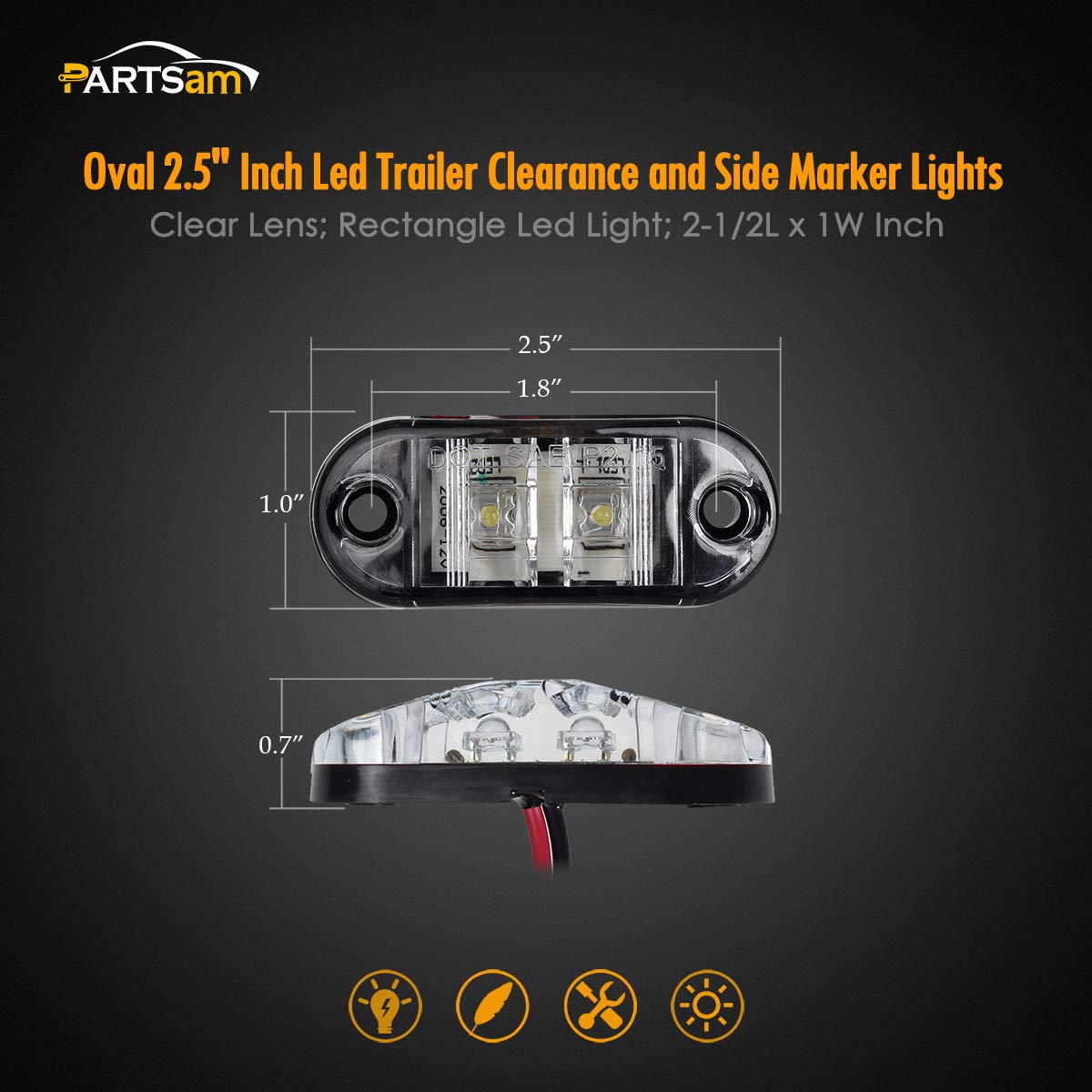 Partsam hardwired oval marker light showing red hot and black ground wiring