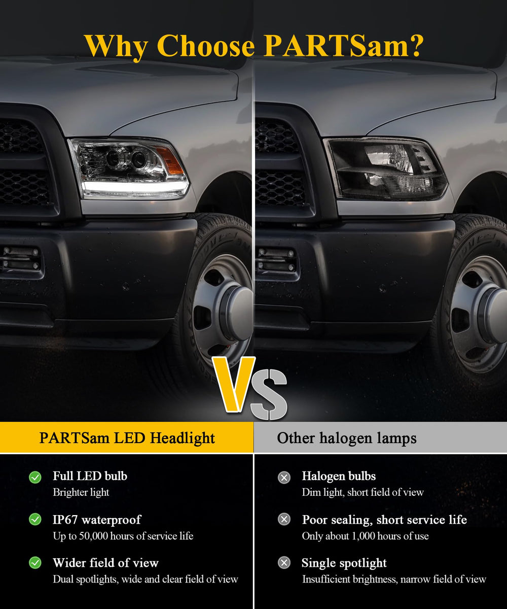 Partsam headlights come as a left-right pair for a complete upgrade.